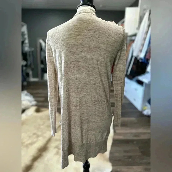Aerie Long Cardigan Button Front Womens Size Medium Oatmeal Cozy Cotton Pockets - Picture 5 of 7